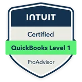 Intuit Certified QuickBooks Level 1 ProAdvisor badge
